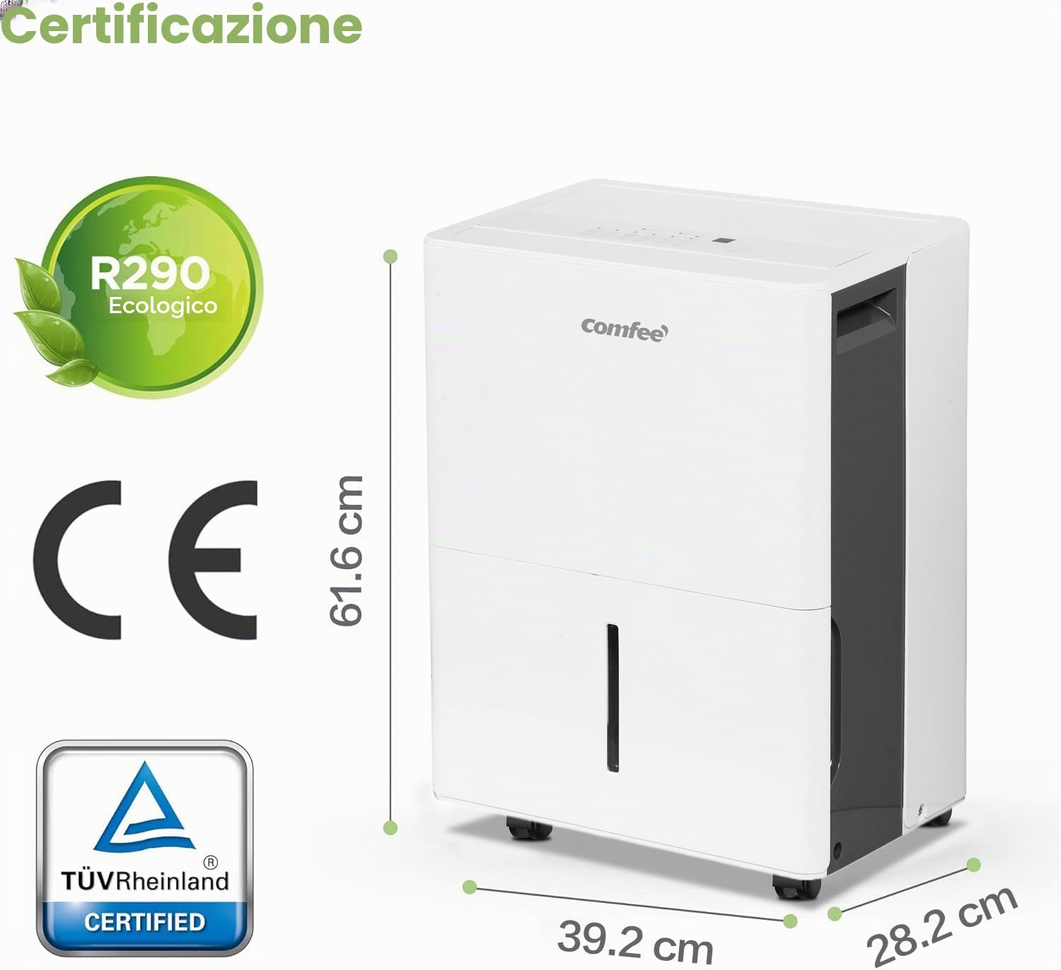 COMFEE' Deumidificatore 50L/giorno, Deumidificatore casa muffa adatto fino a 116㎡, Tanica da 6L, Ruote Piroettanti, Modalità Asciugatuta, Ridotta Rumorosità, MDDPE-50DEN7