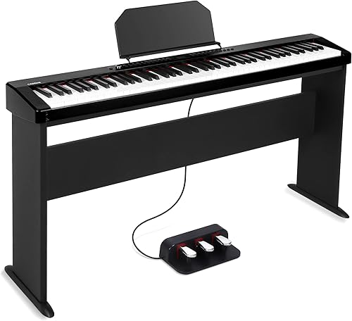 C-811D - Piano digital con peso de 88 teclas, piano para principiantes, teclado eléctrico de tamaño completo con soporte, adaptador de corriente,