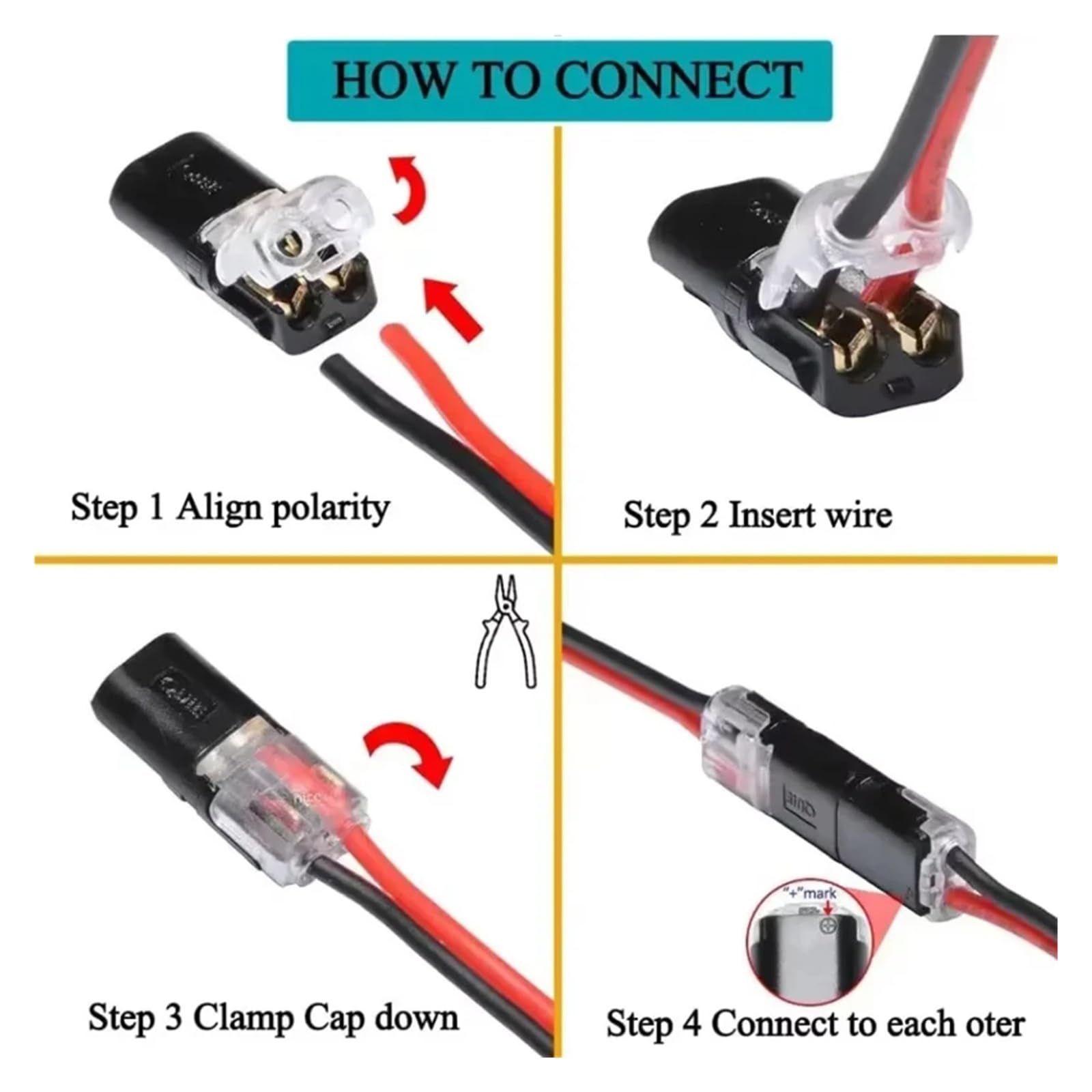 Lot de 100 connecteurs enfichables à double fil avec boucle de verrouillage, bloc de terminal rapide étanche à 2 voies pour câblage de voiture, pinces de câble 18-22 AWG pour automobile, moto, marine