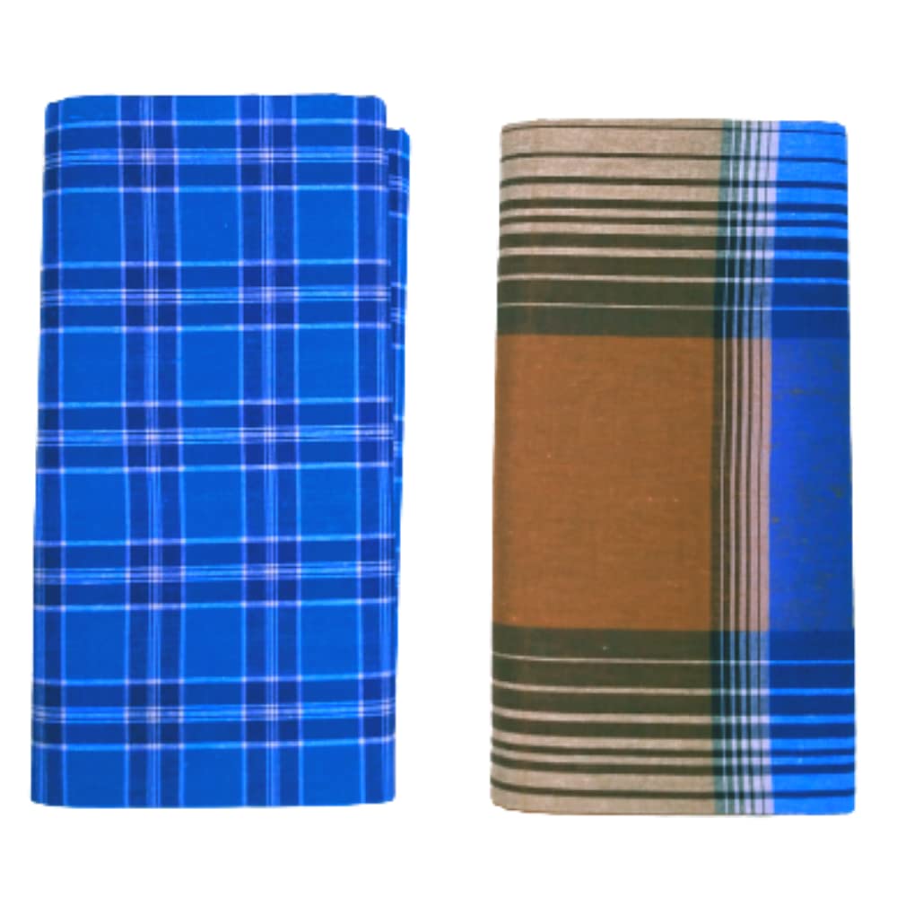 100% Pure Cotton Multicolor Premium Modern Lungies for Men (Size 2.00 Meters) Pack of 2 pcs. (MEDIUM BLUE/BIG BROWN CK)-picture-34