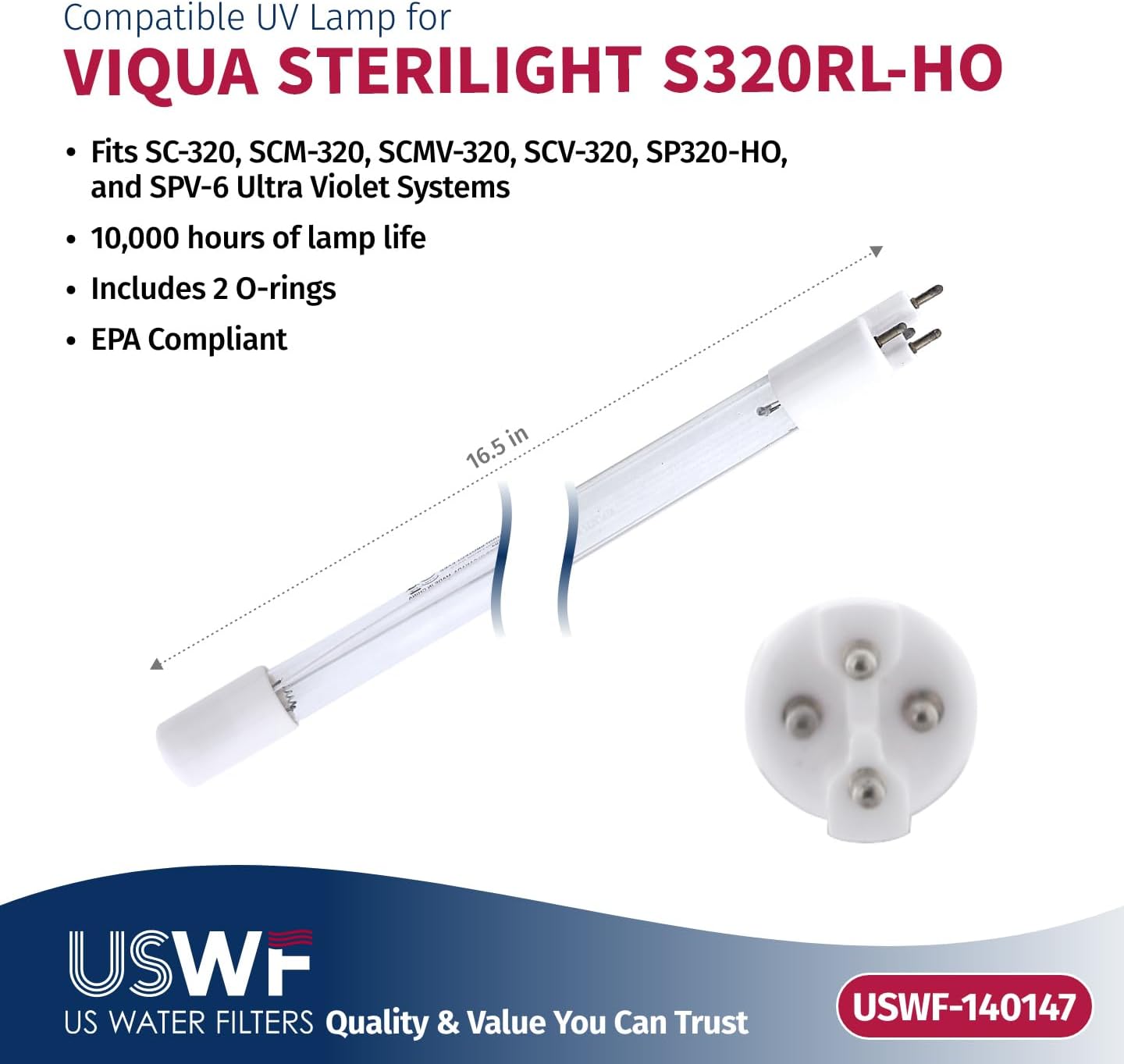 SHO320-QL Replacement UV Lamp/Sleeve | Fits The VIQUA SP320-HO, SC320, & SPV-6 Series UV Systems | Made in The USA