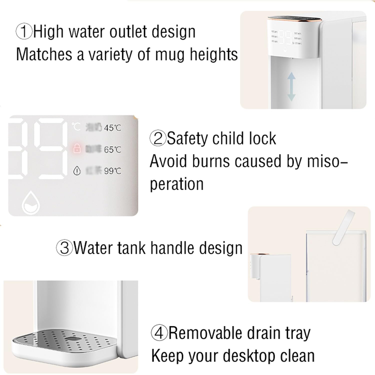 maquina de aguaPequeño dispensador de agua caliente instantánea de escritorio con pantalla/ajuste de temperatura de seis niveles en cualquier momento