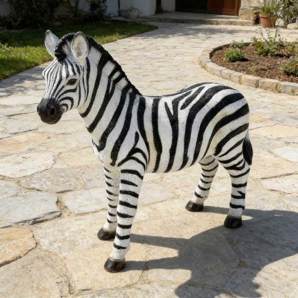 Simulated Zebra Garden Statue, Resin Outdoor & Indoor Decorative Ornament, Courtyard Lawn Art Craft, Unique Gift for Garden & Home Decoration, 18.31" H x 19.49" L