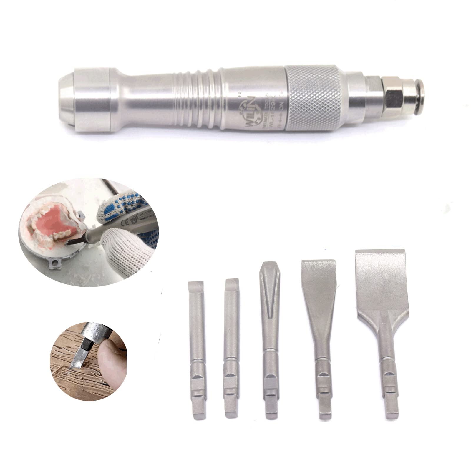 Microtrituradora de flujo de aire, raspador dental, madera, piedra, mármol, talla 5 cinceles | Escalador de grabado, concha de ostras de palanca, madera tallada