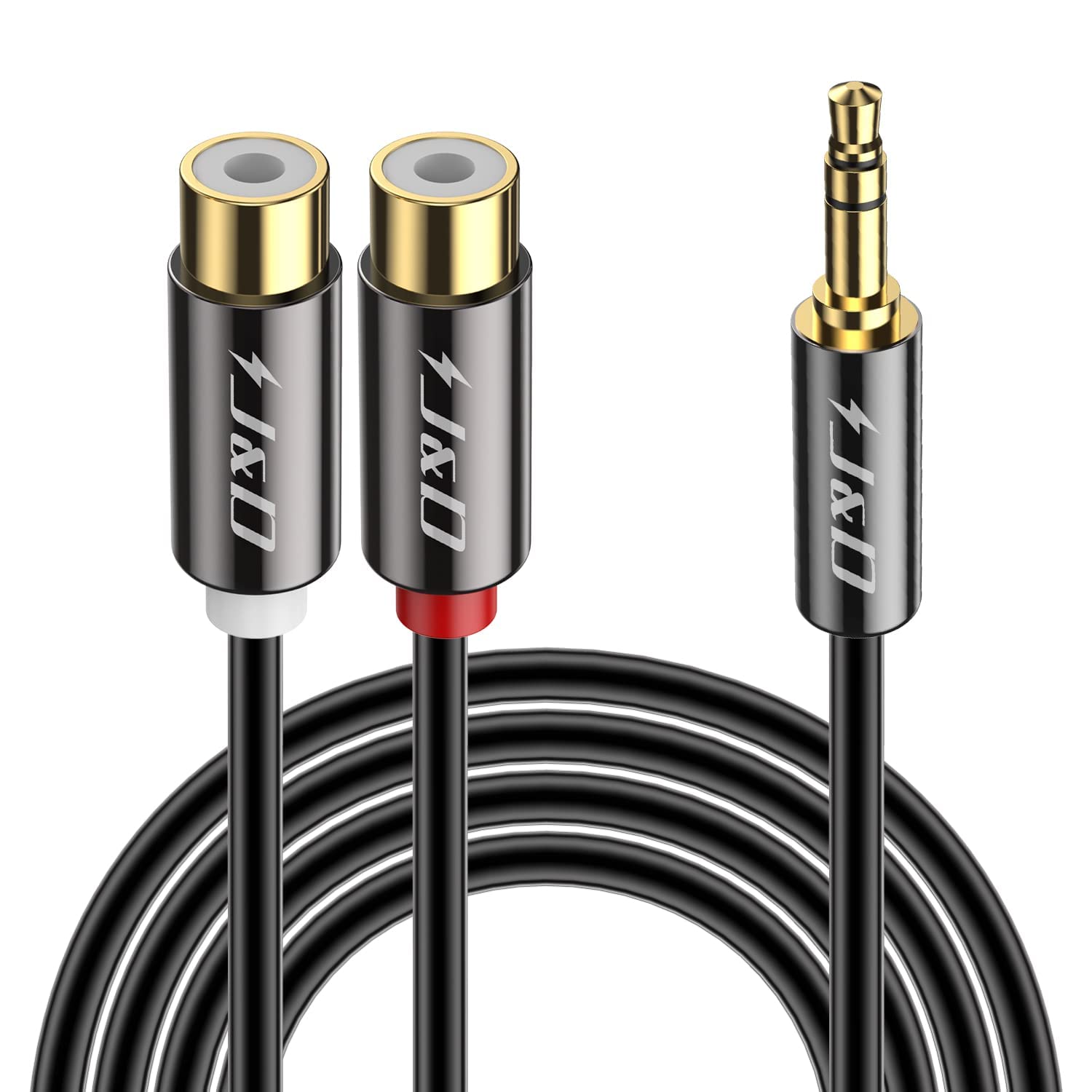 J&D Stereo Audio Cinch zu Klinken Adapter Goldbeschichtet 3,5mm Klinke auf 2 RCA Cinch Buchse Stereo Audio Adapter kabel Verlängerungskabel, 2.1m