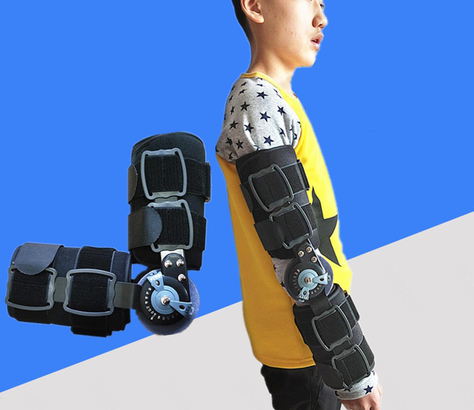 VIDECOR Tutore per Gomito Incernierato per Braccio Destro, Tutore per Gomito Post-operatorio con Cinturino, Gamma di Movimento Regolabile, Immobilizzatore del Gomito Imbracatura per