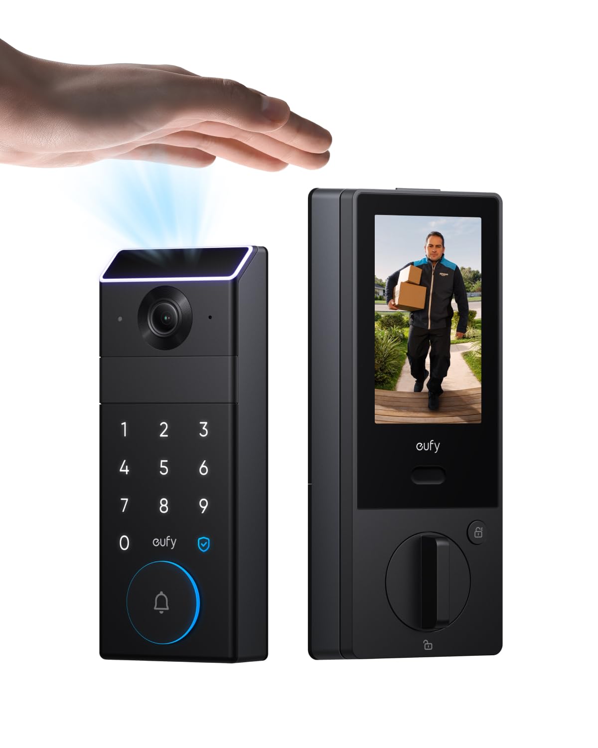 eufy FamiLock S3 Max Smart Lock with Palm Vein Recognition - Keyless Entry Door Lock for Front Door, 3-in-1 Wi-Fi Keypad Deadbolt+ 2K HDR Camera+ Doorbell, ANSI/BHMA Grade 1, Rear Lock Video Screen