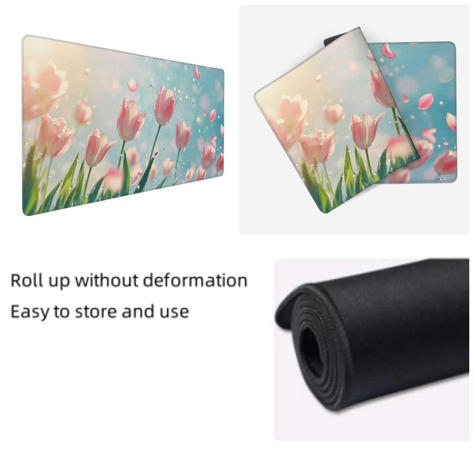 Tulipan duża różowa podkładka pod mysz XXL podkładka pod mysz 1000 x 500 x 4 mm, akcesoria dla graczy, podstawa antypoślizgowa i gładka powierzchnia, poprawia szybkość i precyzję dla gracza-GZ1490