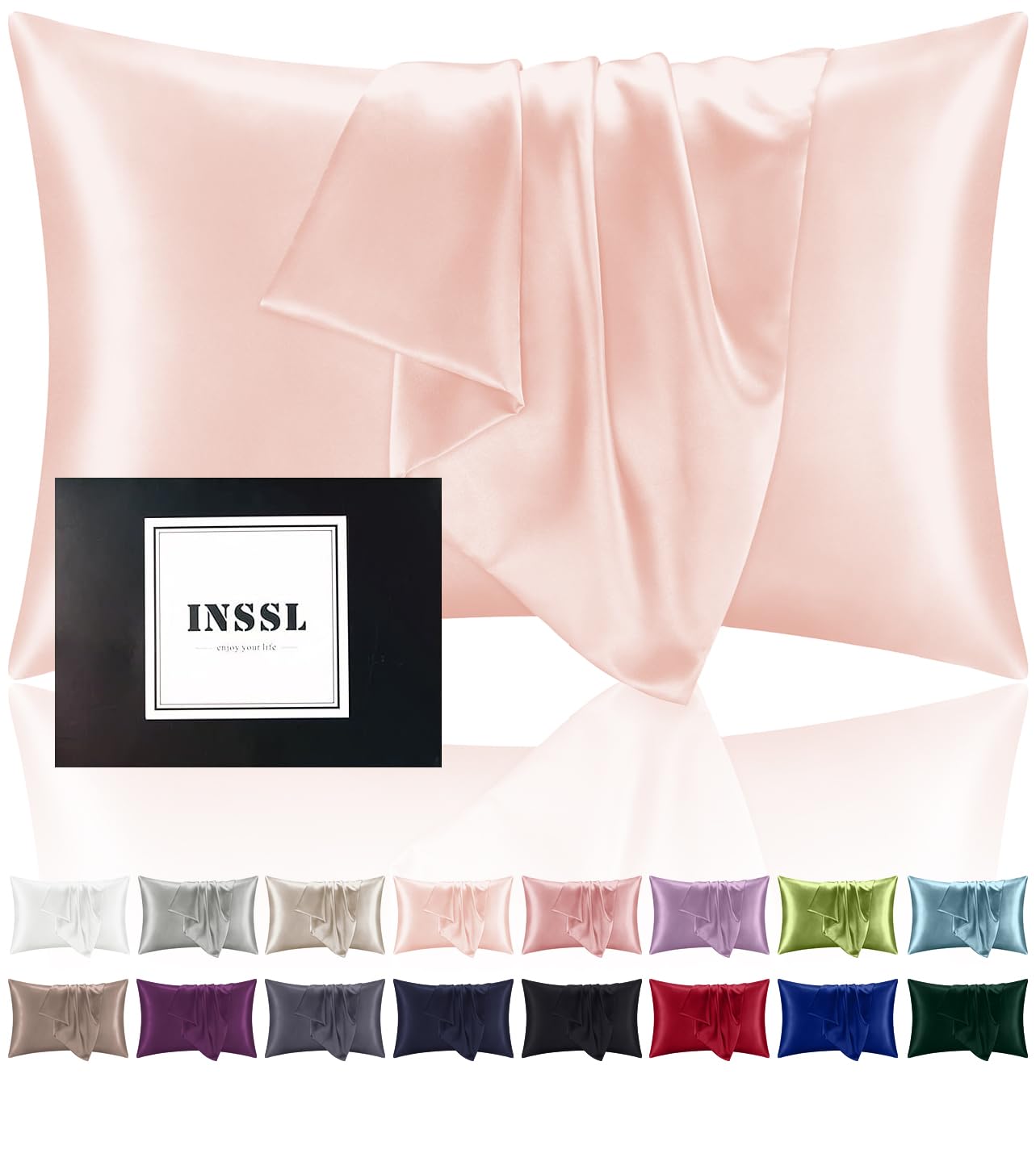 INSSL Silk Pillowcase for Women, Mulberry Silk Pillowcase for Hair ad Skin and Stay Comfortable and Breathable During Sleep. (Pink, 20"×30")