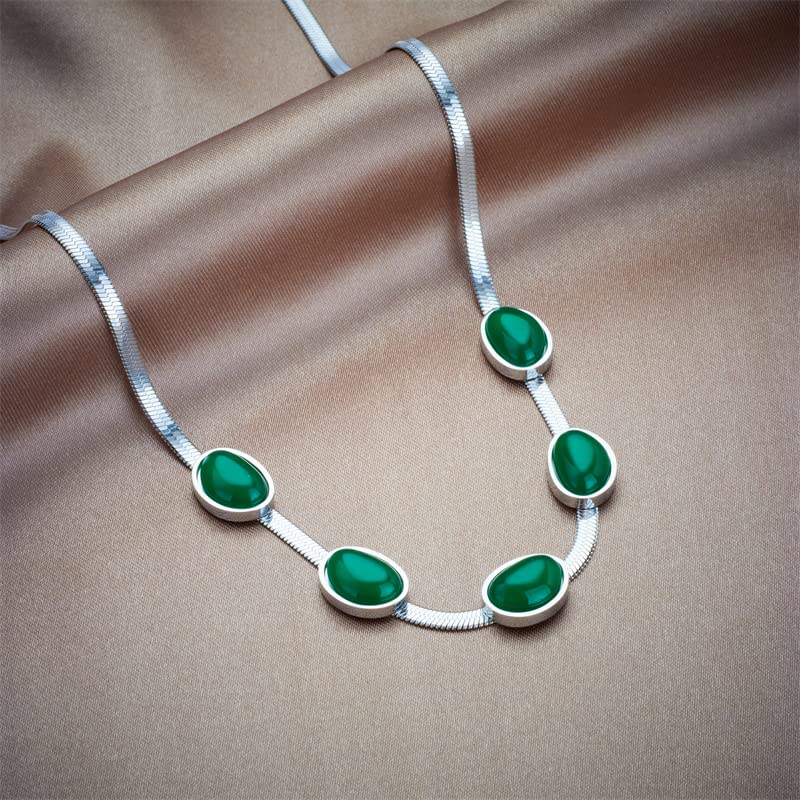 Image of Havilah Necklace for Women Stainless Steel Oval Green Crystal Pendant Necklace