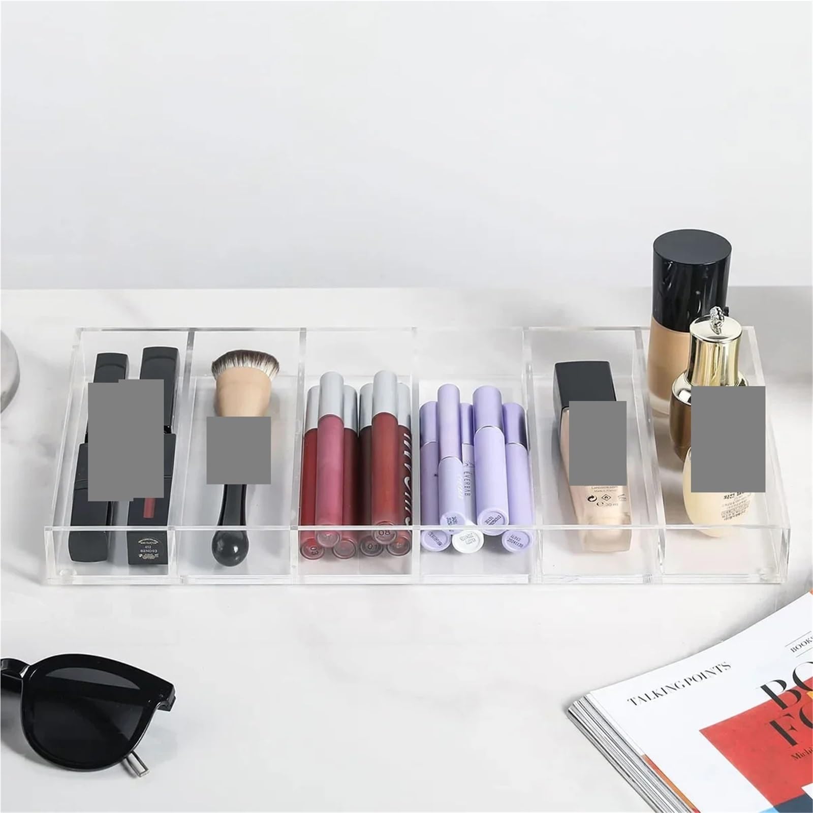 Paquete de 2 bandejas transparentes for exhibición gafas sol con 6 compartimentos, estuche almacenamiento organizador cajones for joyas, bandeja maquillaje Para Gafas Joyería Reloj