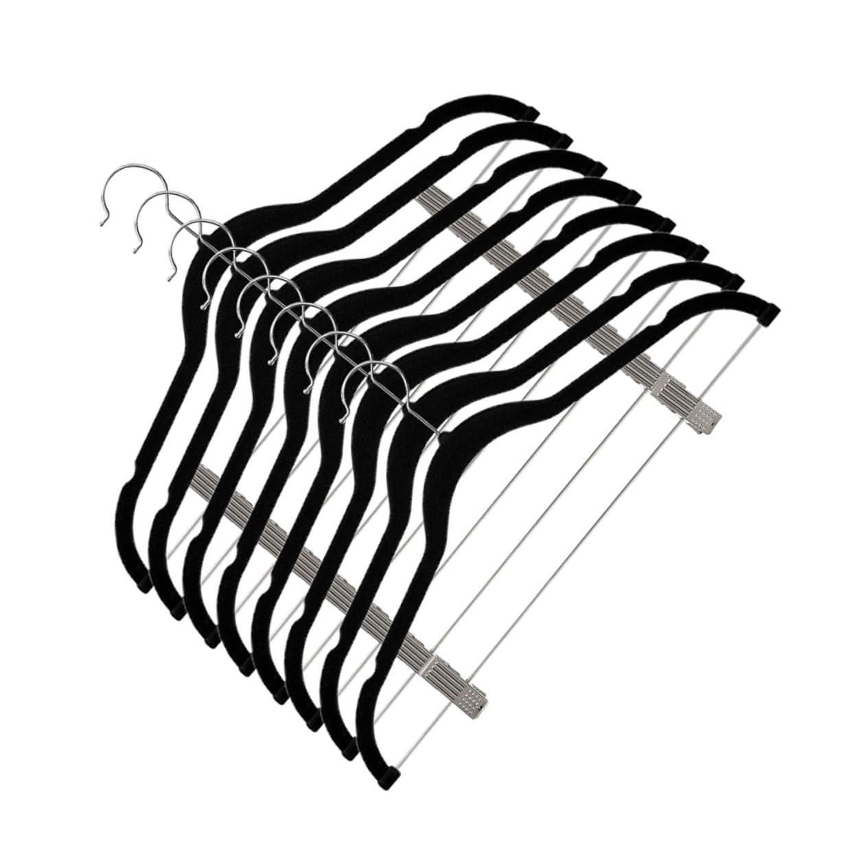 Kleiderbügel mit Clips 8 Stück, Schwarz, aus Abs und Samt