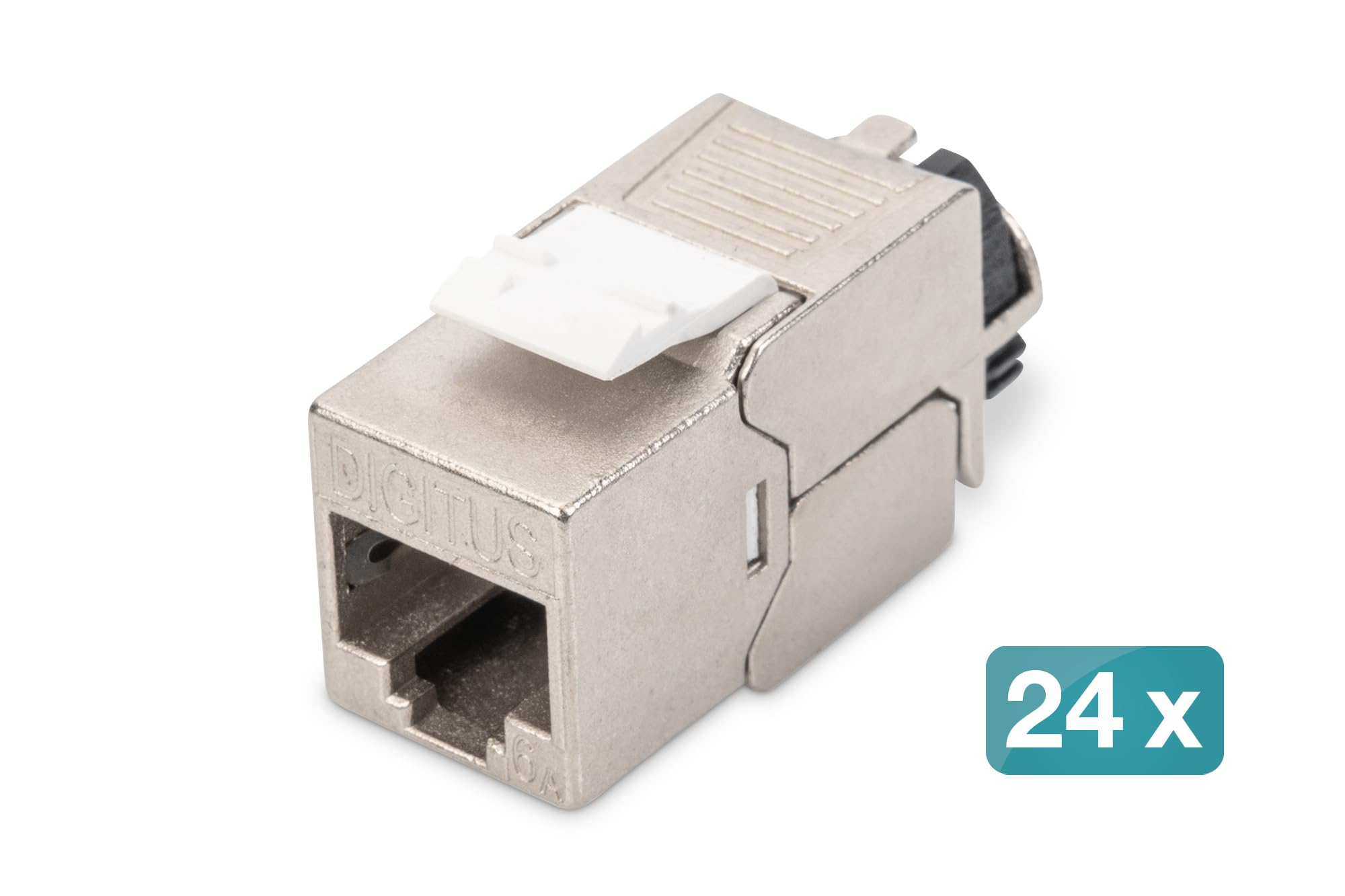 DIGITUS Moduł Keystone Cat-6A ekranowany - 24 sztuki - Gniazdo RJ45 - 500 MHz 10GBase-T - AWG 26-22 - Projektowalny - Z dźwignią blokującą - Montaż bez użycia narzędzi