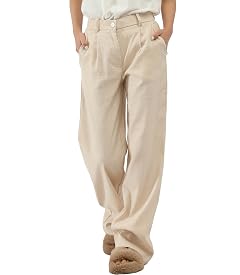 Dress Pants Women Wide Leg Linen Pants Women Palazzo High Waisted with Elastic Waist and Pockets Baggy Trousers