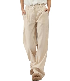 Dress Pants Women Wide Leg Linen Pants Women Palazzo High Waisted with Elastic Waist and Pockets Baggy Trousers
