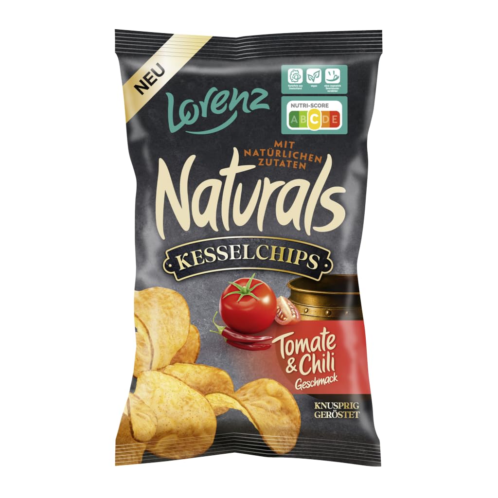 LORENZ | Naturals Kesselchips Tomate & Chili Geschmack | 12 x 95 g | vegan