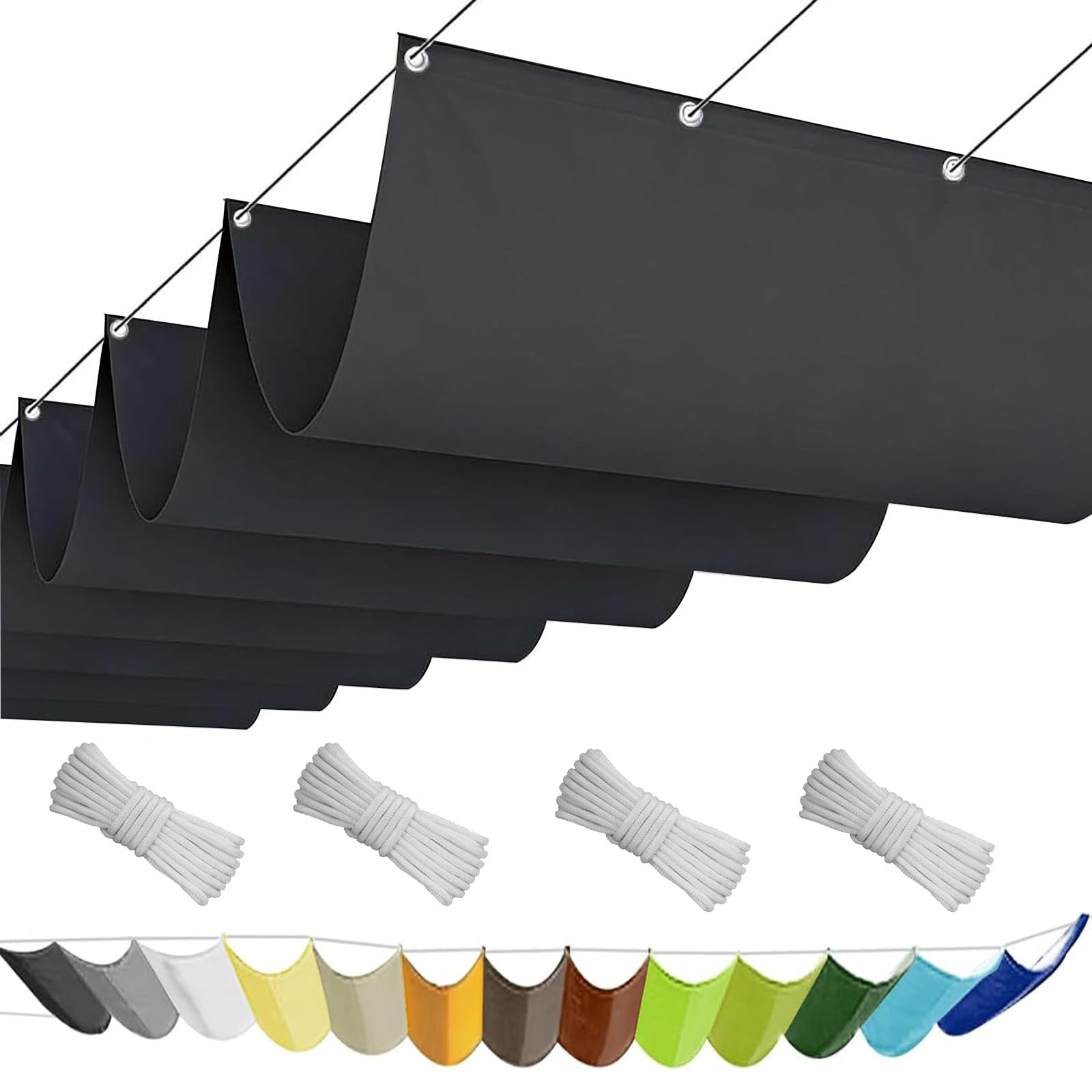 Zadaszenie Żagla Ogrodowego 260 x 800 cm Wodoodporny Poliester Pes Z Blokadą UV 95% Żagiel Przeciwsłoneczny Premium Prostokątny Na Zewnątrz Ogród Patio Na Imprezę, Ciemny szary