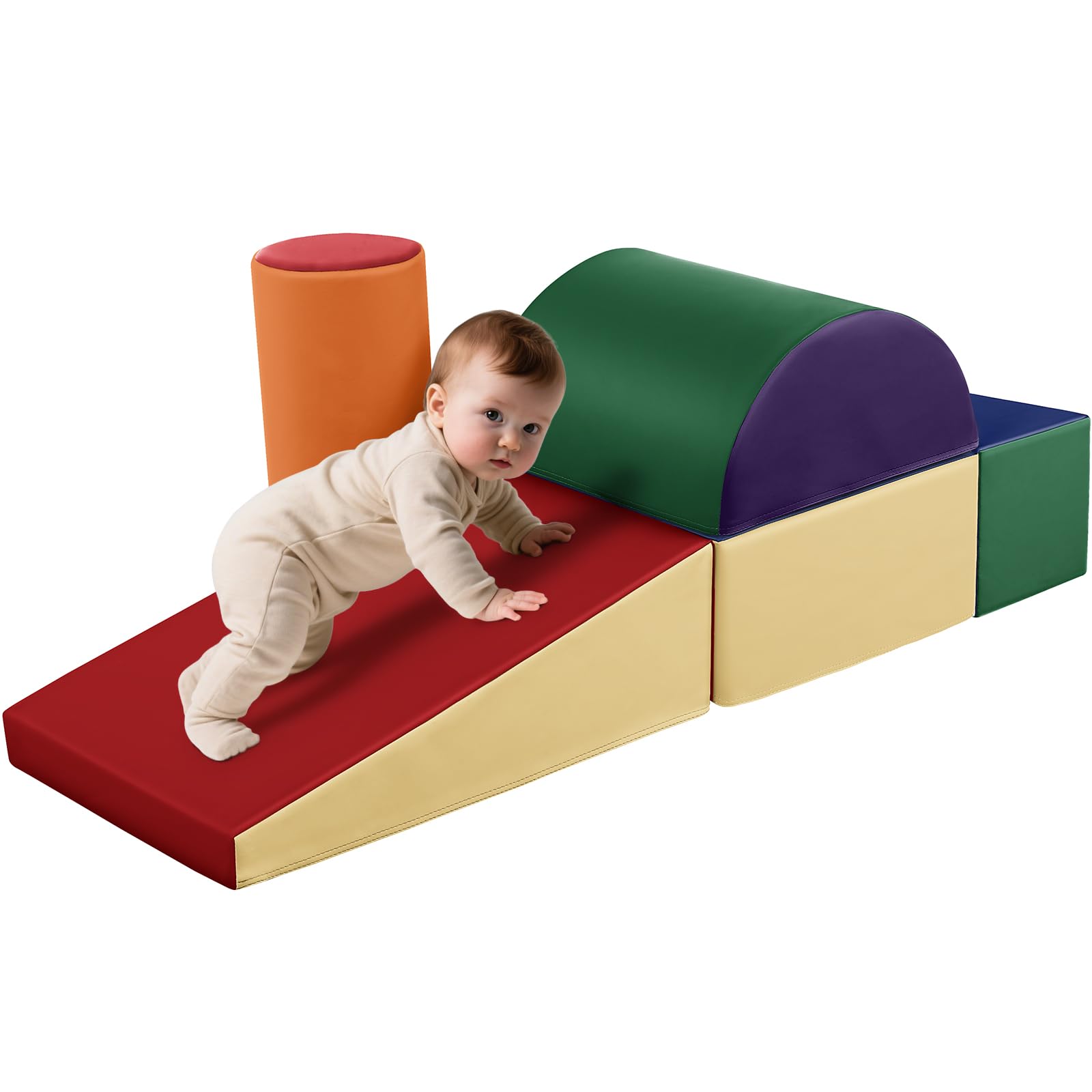 Wilwolfer Juego de 5 Bloques de Espuma para Niños: Cuero PU Bloques Psicomotricidad Infantil - Set de Escalada Suave Ligero para Interior Infantil Juego de Trepar y Gatear Regalo para Bebés(Clásico)