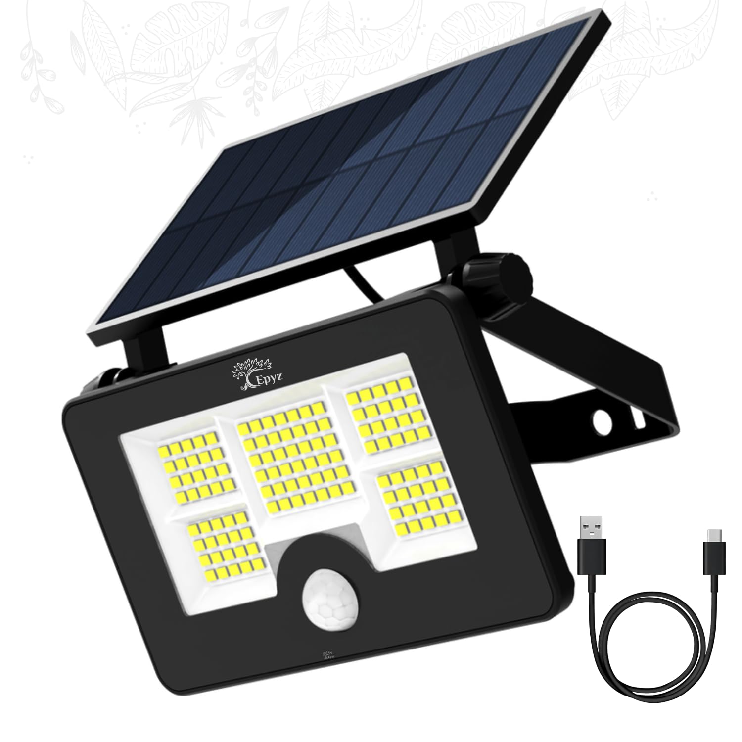 Epyz 20Watt Solar Flood Light Outdoor Waterproof with USB Type-C Charging Cable for Home Garden Wall Compound Entrance Automatic LED Lamp [ Pack of 1, White Light ] [ 2000mAh, 85LED ]-image-12