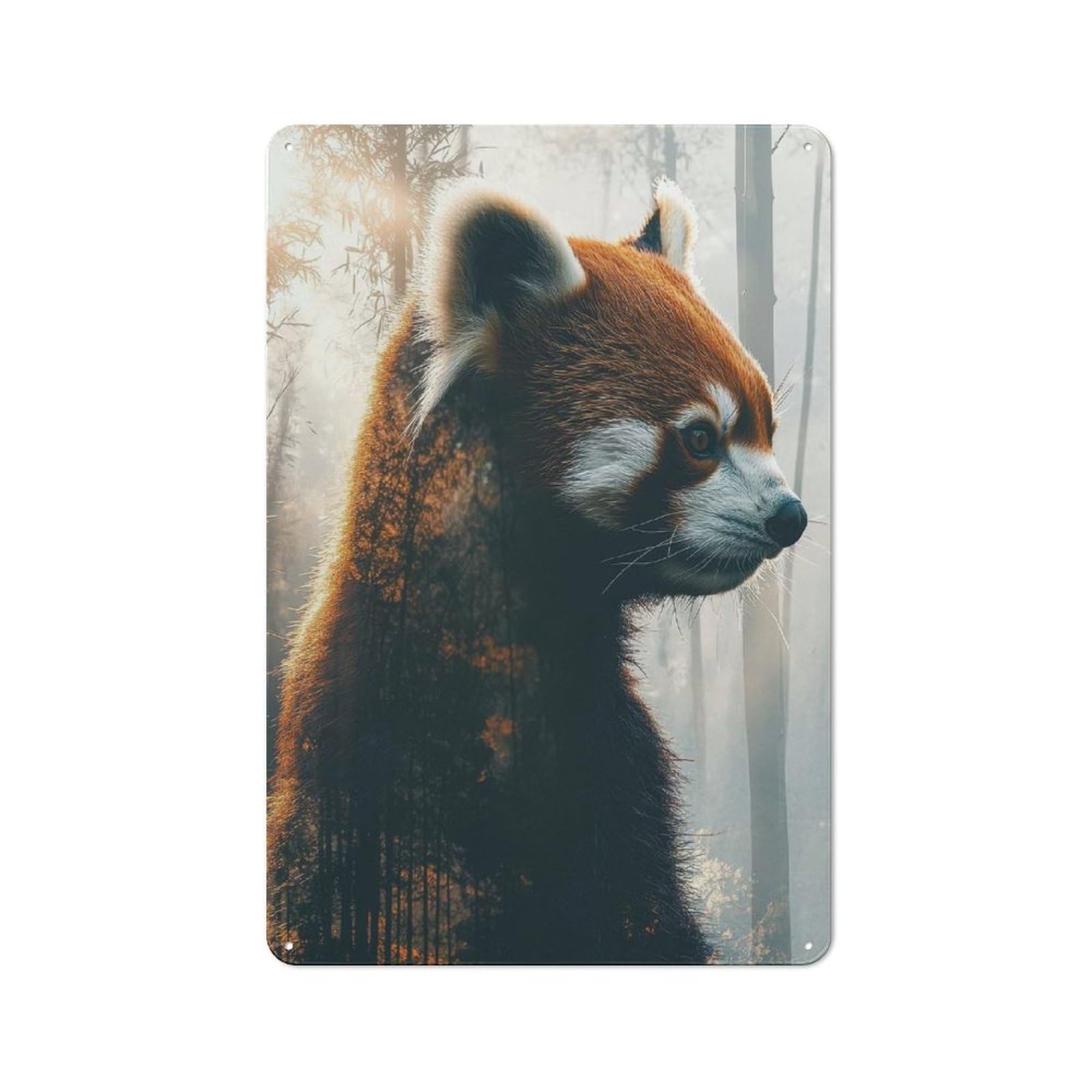 Junmoney Red Panda In Forest For Bar Or Restaurant, Retro Metal Plaque 30X20cm, A Decorative Christmas Gift For Hospitality Decor Collectors
