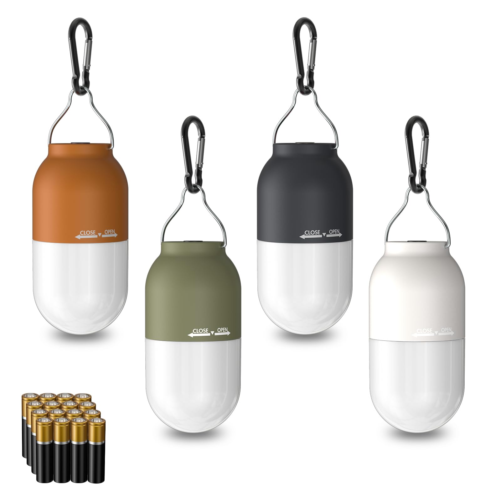 RECHOOCamping Essentials, 4 Pack Camping Lantern for Power Outages, Portable Camping Tent Lights with Clip Hook for Outdoor, Survival Gear for Hurricane, Emergency Supplies (Battery Included)