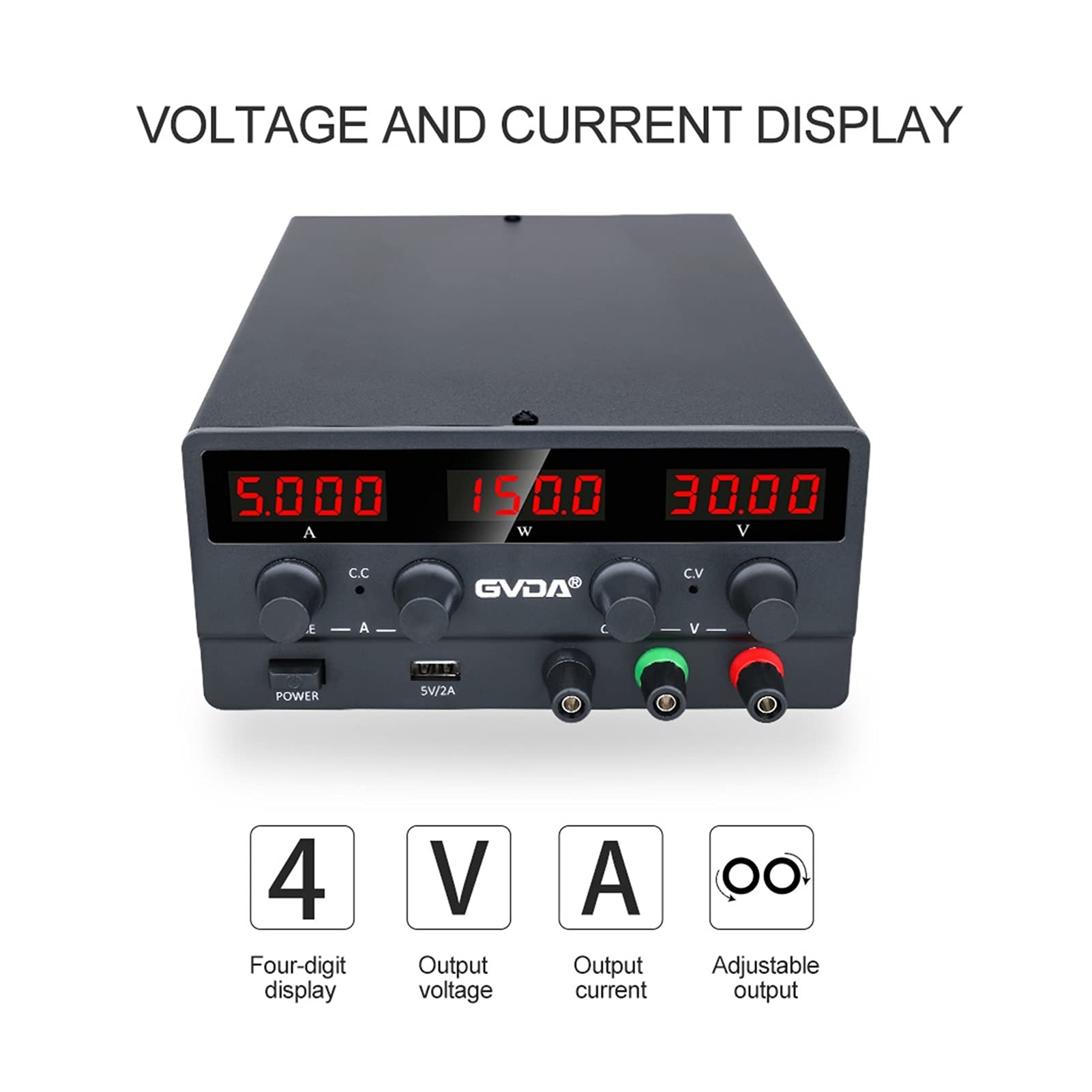 Alimentation Laboratoire, USB DC Alimentation de laboratoire réglementée de laboratoire 6 0v 5a Régulateur de tension réglable 3 0V 10a STABLIZER STRUCTION SOURCE Source(30V 10A Black)