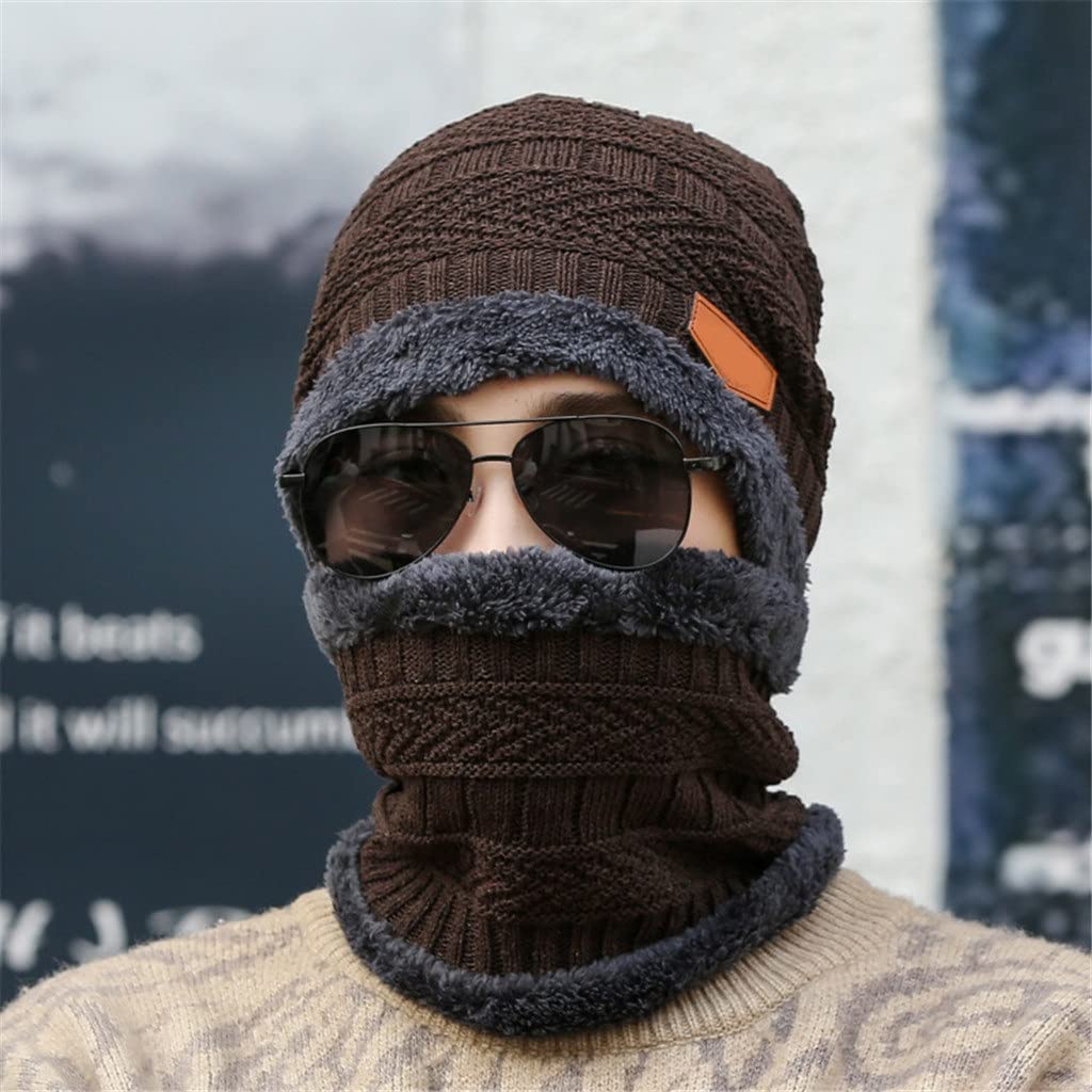 Zimowa czapka beanie dla mężczyzn czapka dzianinowa wełniana szalik kominiarka (jeden rozmiar) (c
