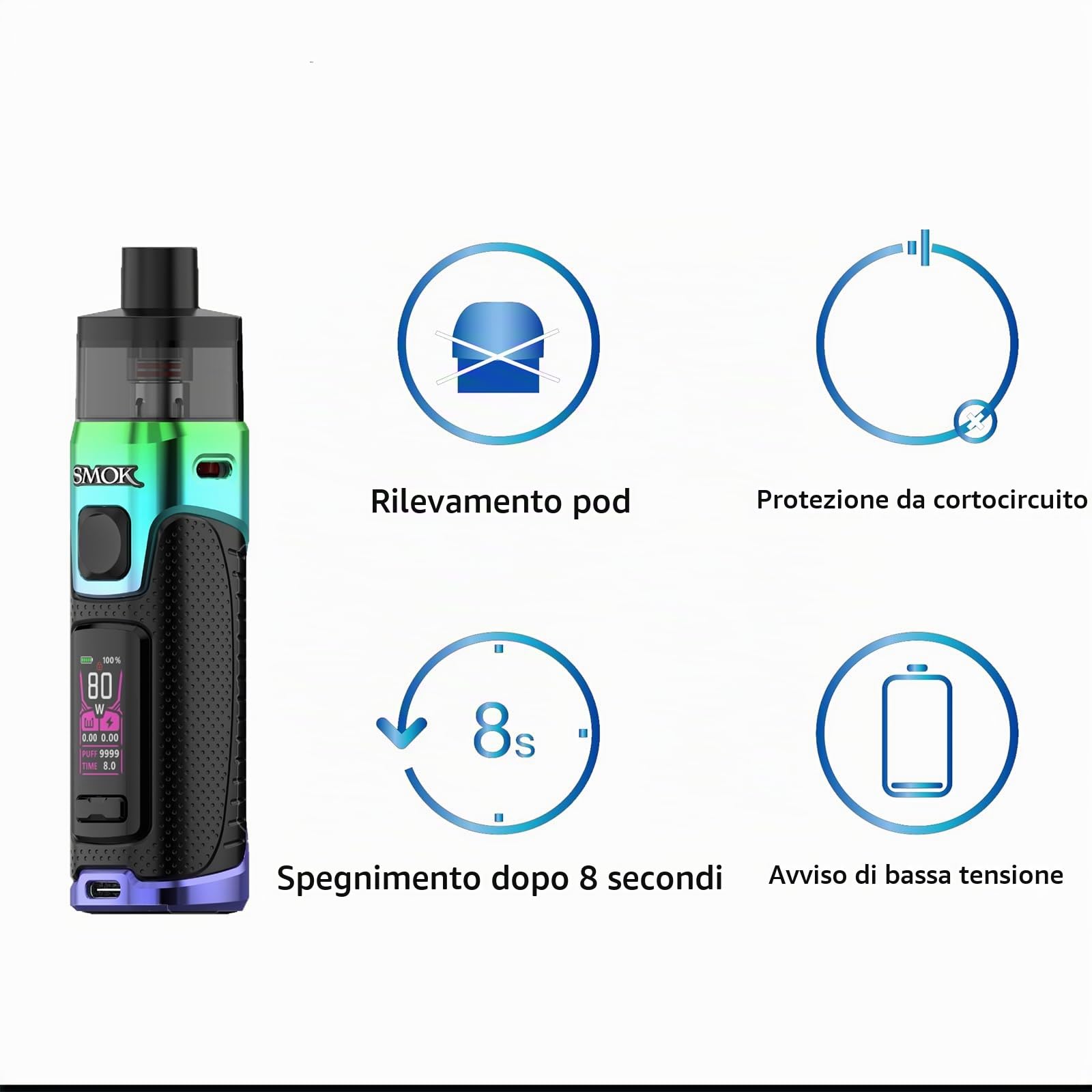 SMOK RPM 5 Kit Pod Sigaretta Elettronica 80W 2000mAh 6,5 ml Pelle nera