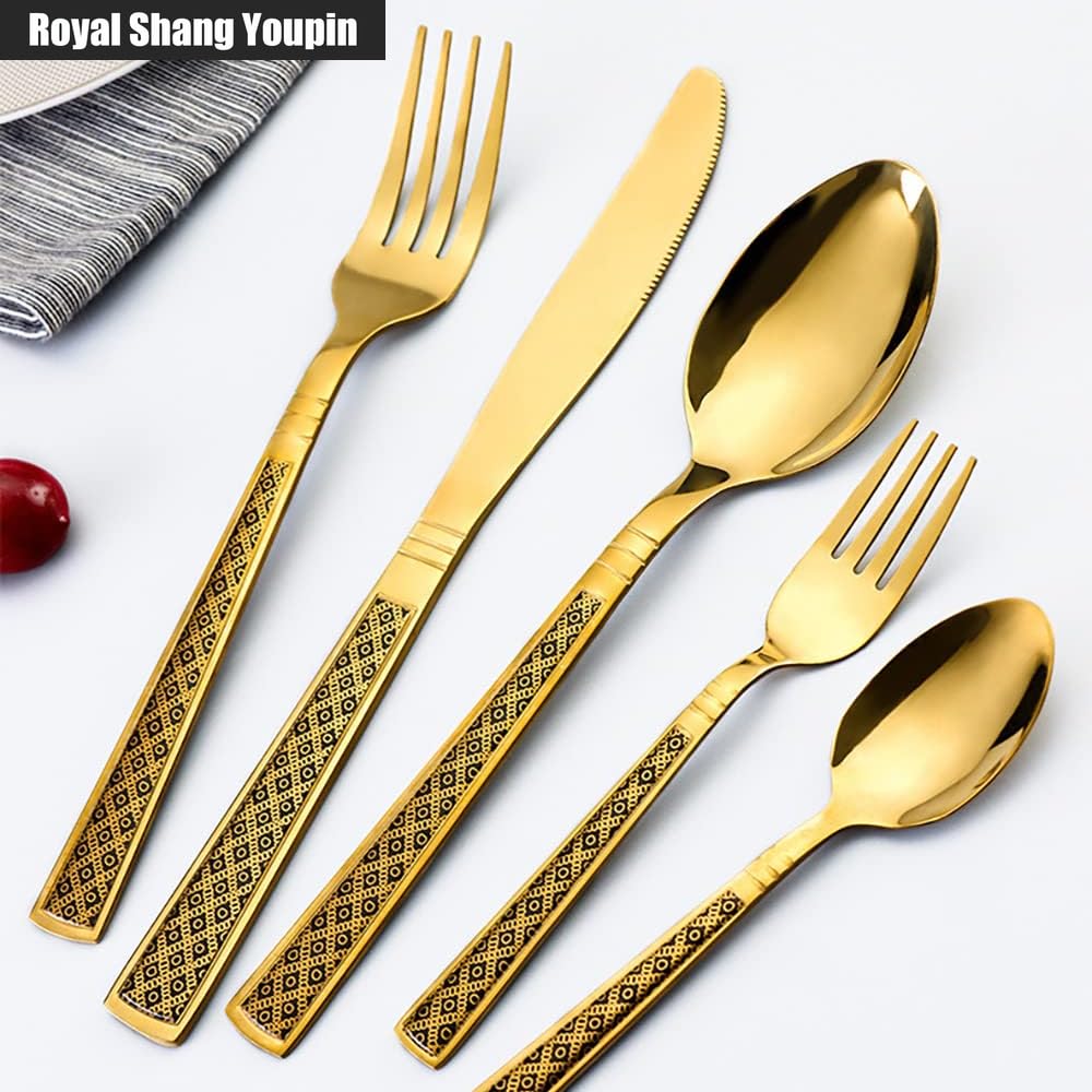 Manico Quadrato Cucina Posate in Acciaio Inossidabile Posate Posate Set Coltello Da Bistecca Forchetta Cucchiaio Cucchiaino (A,16 pezzi)