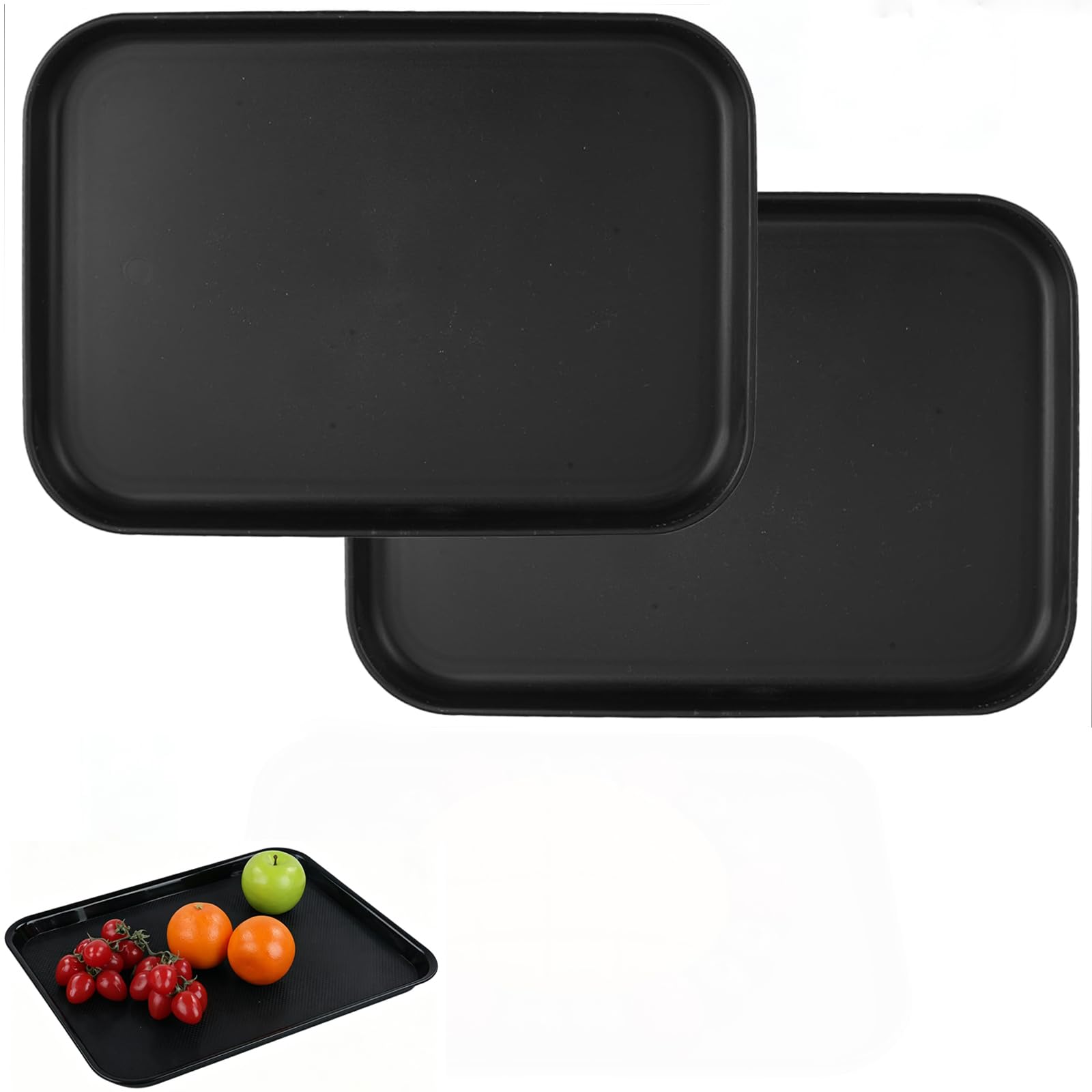 Rumayee Serving Trays,2 Pcs Black Rectangular Storage Tray Kitchen Tray Non Slip Serving Plate Fast Food Breakfast Trays Reusable for Home Office Hotel Restaurant Organizer Black (24 x 17 x 1.7)