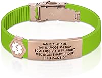 Vista 182 de Divoti Pulsera de identificación de alerta médica grabada personalizada, grabado láser de doble cara, pulsera de silicona, cierre de seguridad