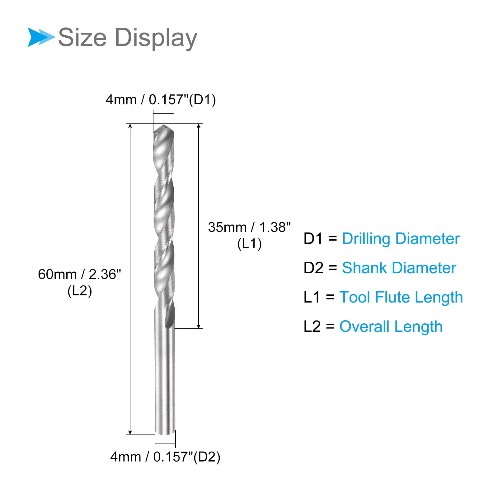 CoCud Solid Carbide Drill Bits, 4mm Diameter, K35 Tungsten Carbide Straight Shank Twist Drill Bits - (Applications: for Stainless Steel Alloy), 1-Piece - Image 2