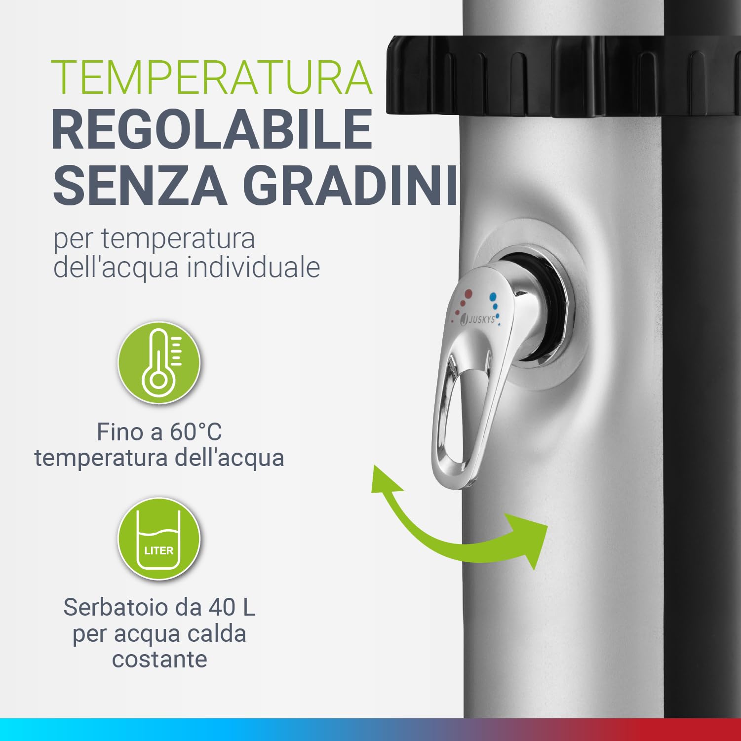 Juskys Doccia Solare Victoria 20/35 / 40 Litri - Fino a 60°C – con doccetta Girevole, Doccia per i Piedi e Collegamento per Tubo da Giardino Doccia da Giardino Doccia Esterna