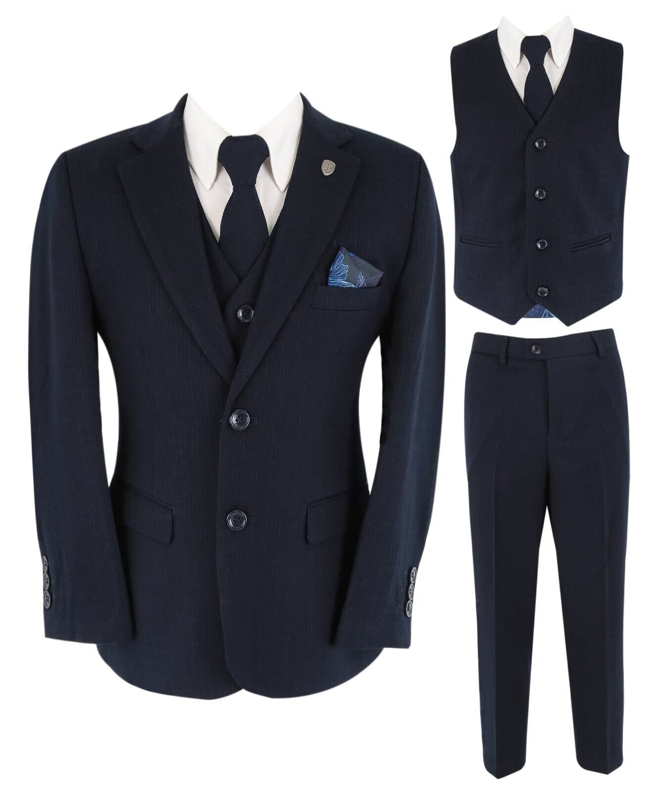 SIRRI Abito da Ragazzo Taglie Husky Auto Modellato Blu Navy su Misura per Matrimonio Formale Ragazzo Ballo di fine Anno Funerale Set da 5 Pezzi