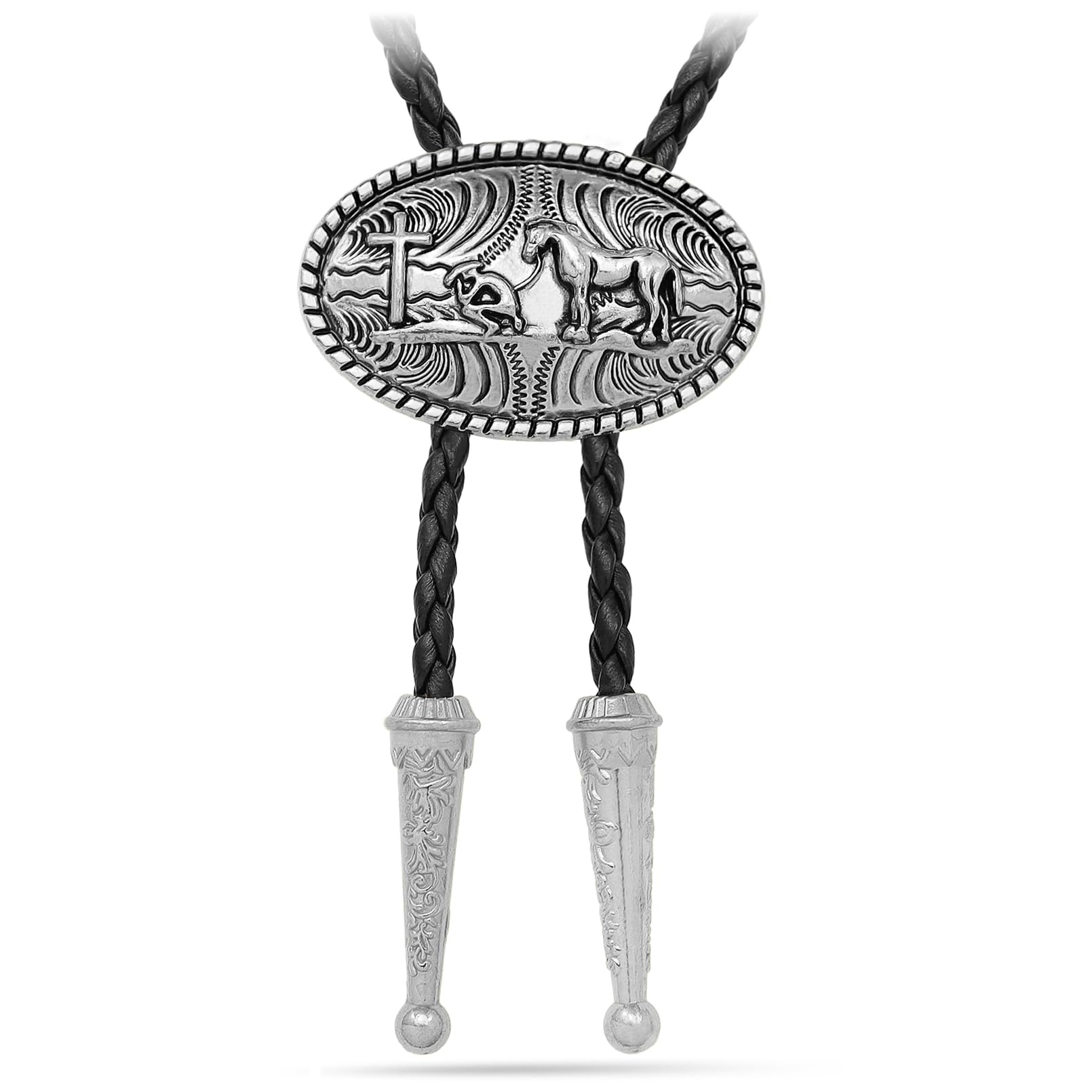 RechicGu Vintage Western Cowboy Cowgirl Bolo Tie Necktie Texas Longhorn Buffalo Steer Cow Skull Leather Rodeo