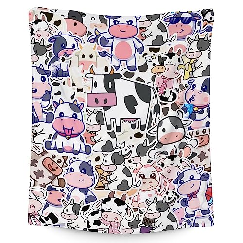 Mercuryelf Cow Throw Blanket - Soft, Fuzzy & Warm - 40x50 Inches Flannel Blankets for Travel, Office - Cute Throws Gift for Girls, Boys