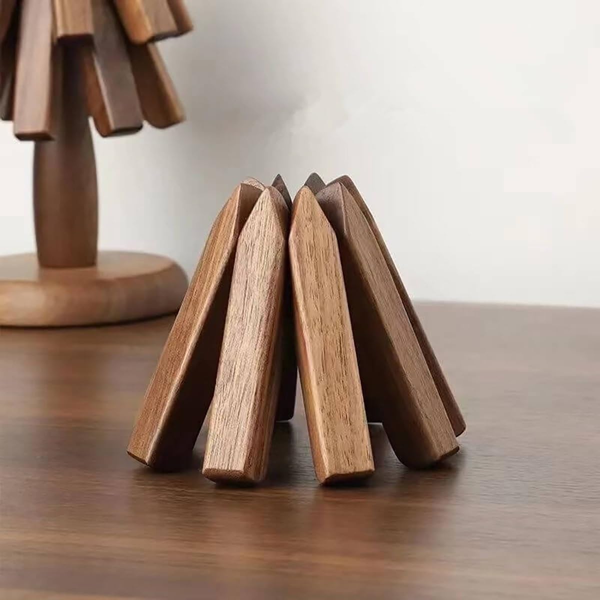 Black Walnut Wood Table Mat, Wooden Trivets for Hot Dishes, A Tree Design Trivet Mats, Foldable Placemats Table Decoration, Heat Resistant Mats for Countertops and Table (A)