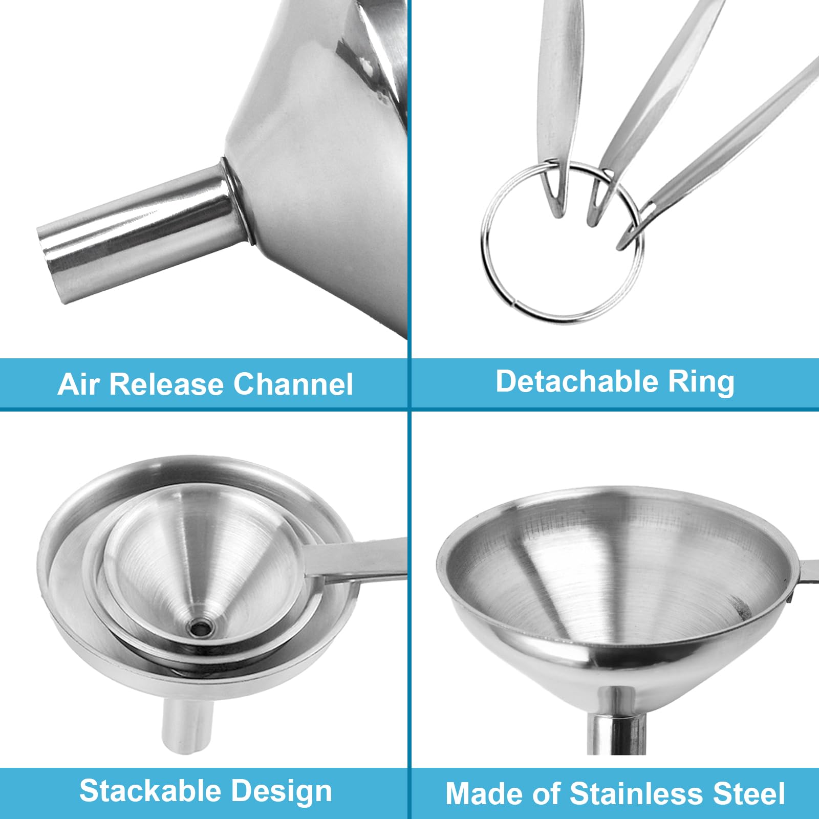 Set Di 3 Imbuti In Acciaio Inox - Piccolo, Medio E Grande Per Cucina E Filtraggio - Foto 7