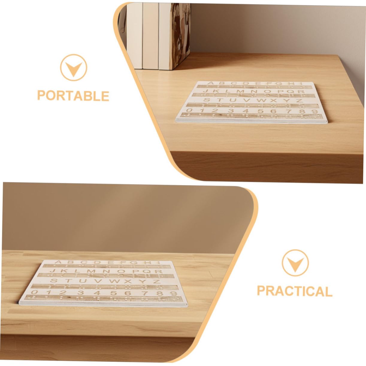 KOMBIUDA Tablero de Alfabeto Braille de Puntos en Madera para Enseñanza Táctil, Herramienta Portátil de 3 Piezas para Niños Ciegos y Aprendizaje Educativo Color Aleatorio