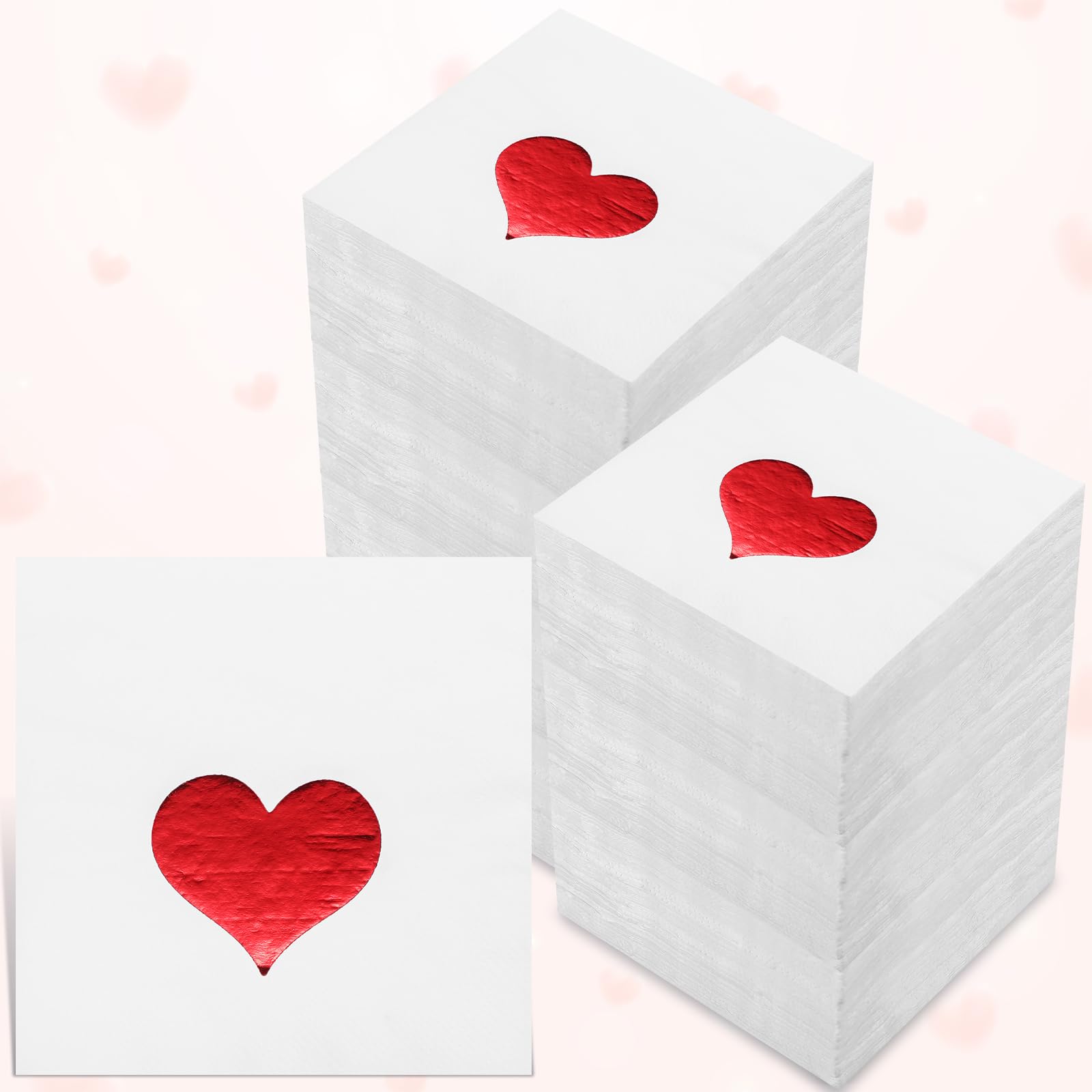 Janlaugh 200 Pcs Valentine Disposable Heart Paper Red Foil Love Heart Hand Towel Guest Decorative Paper Napkins for Valentine's Day Party Kitchen