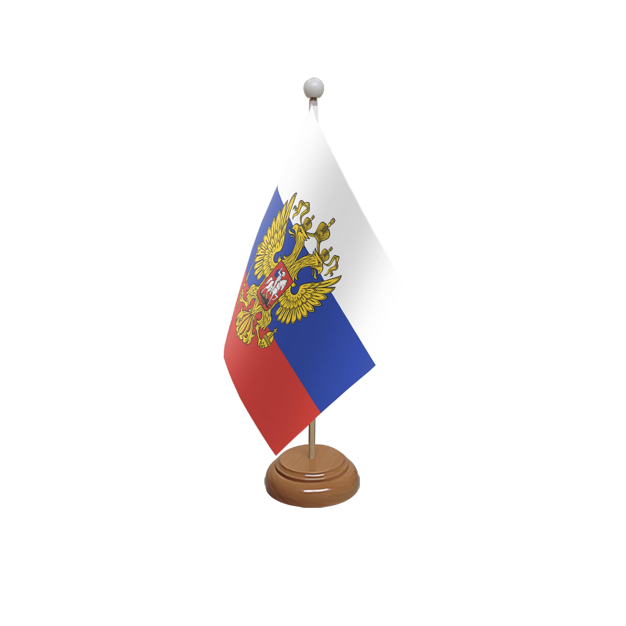 Flagtex Russia (Crest) Wooden Table Flag With Wooden Base