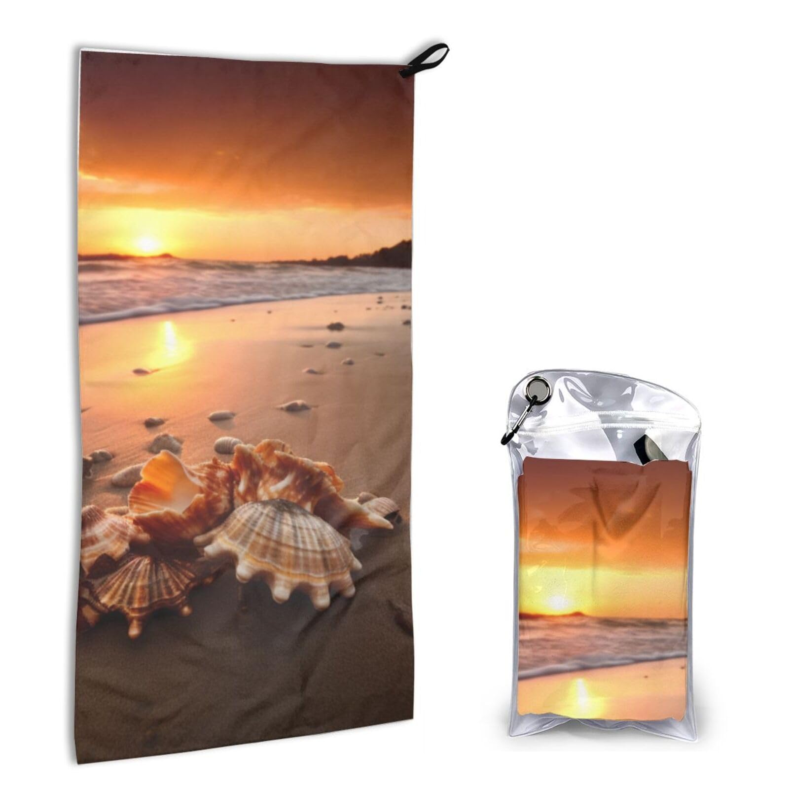 BWWHCCTI Quick Dry Hand Towel With Bag - Shell Beach Sunset Printed Super Absorbent Face Cloth Microfiber Travel Sports Towels 40x80cm