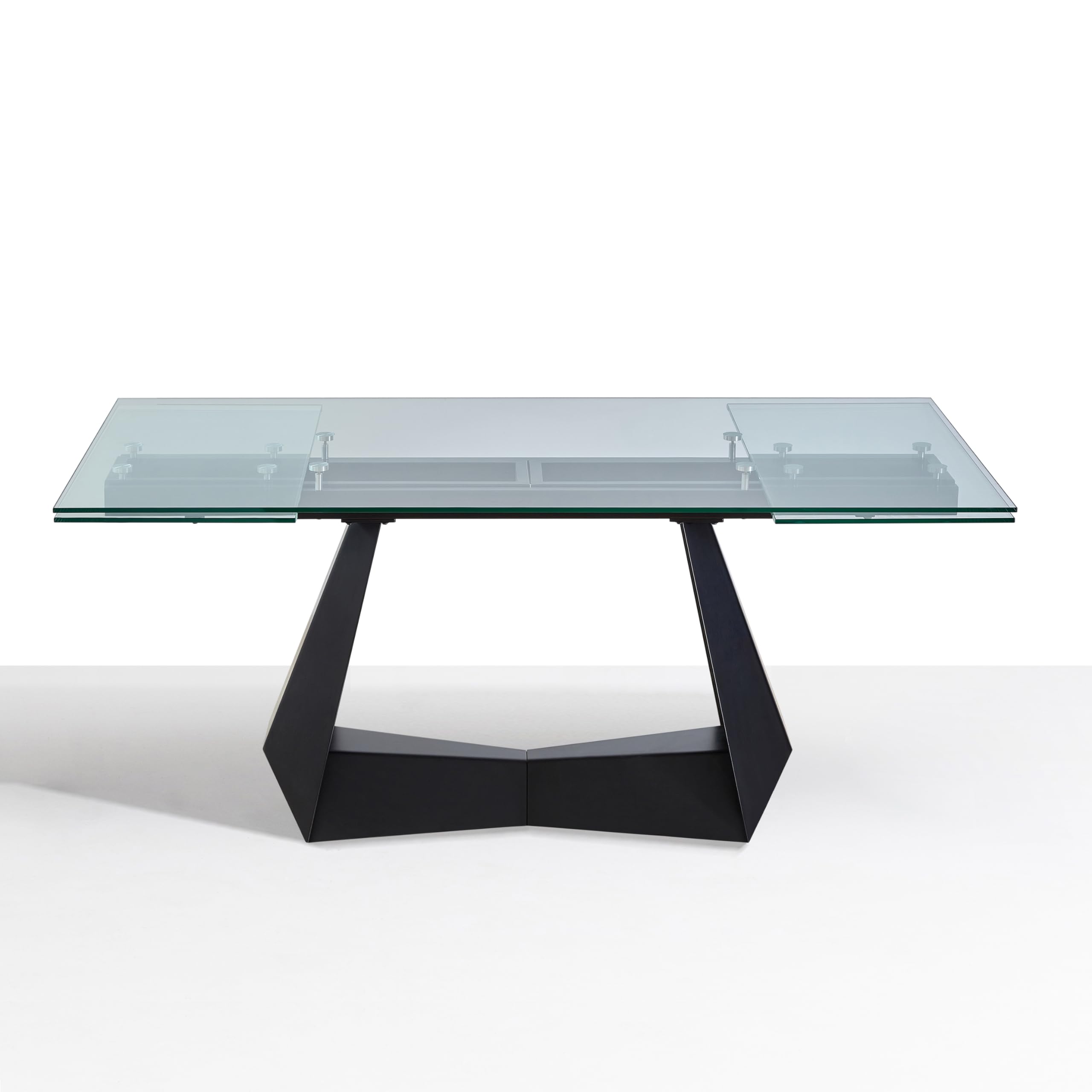 Neos Modern Furniture Clear Glass Extension Dining Table with Black Metal Base