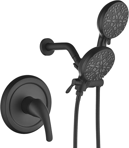 Miniatura 1 de Juego de grifo de ducha negro mate con desviador de agua de 3 vías, sistema de ducha dual con accesorio de ducha 2 en 1 de mano, kit de molduras de