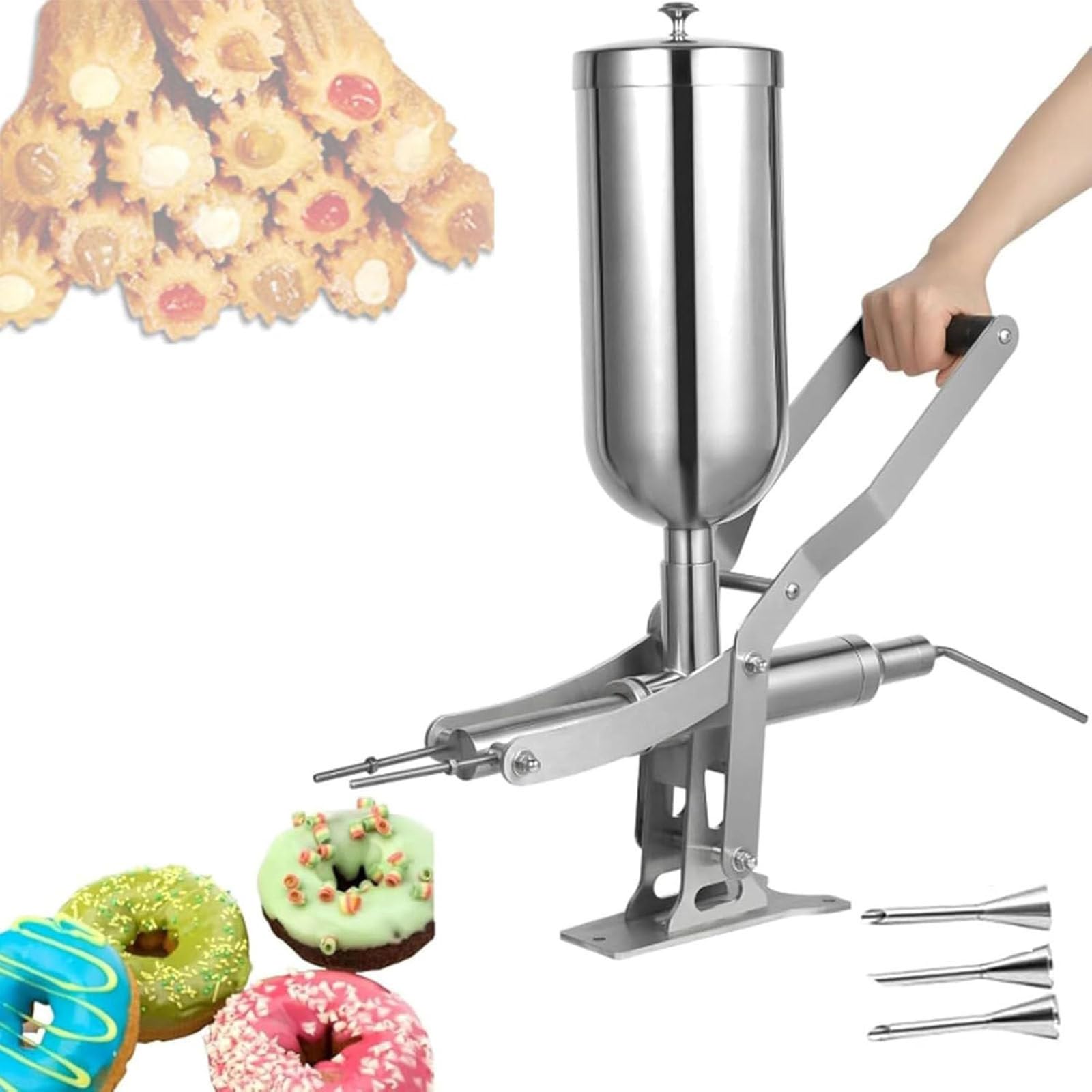 Manual Donut-Filling Machine 304 Stainless Steel Cream Injector with 4 Nozzles - Perfect for Bakeries Restaurants Cafes Home