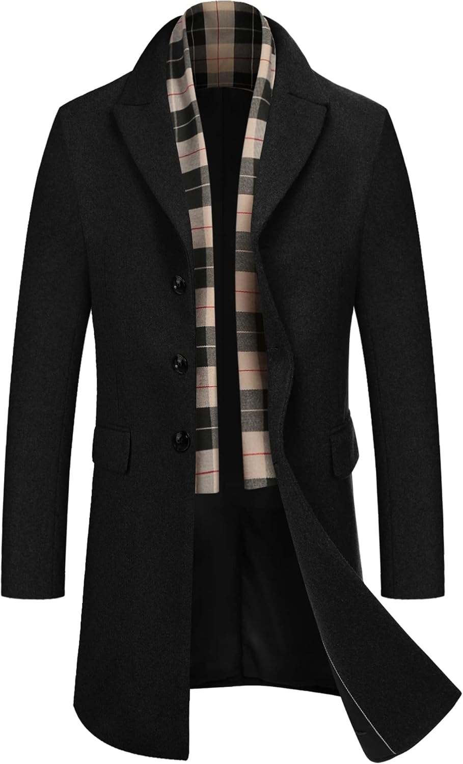 COOFANDY Men's Trench Overcoat with Plaid Scarf
