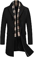 COOFANDY Men's Wool Blend Pea Coat with Detachable Plaid Scarf - Notched Collar Single Breasted Winter Trench Overcoat