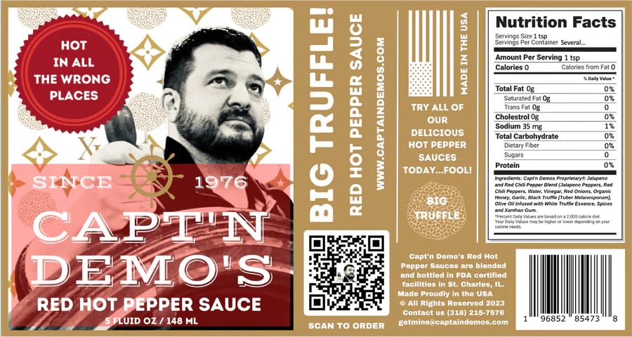 Miniatura 8 de CAPTAIN DEMO's BIG TRUFFLE - Salsa de pimiento rojo picante, el paquete original de botella individual con botella de viaje, salsa picante gourmet