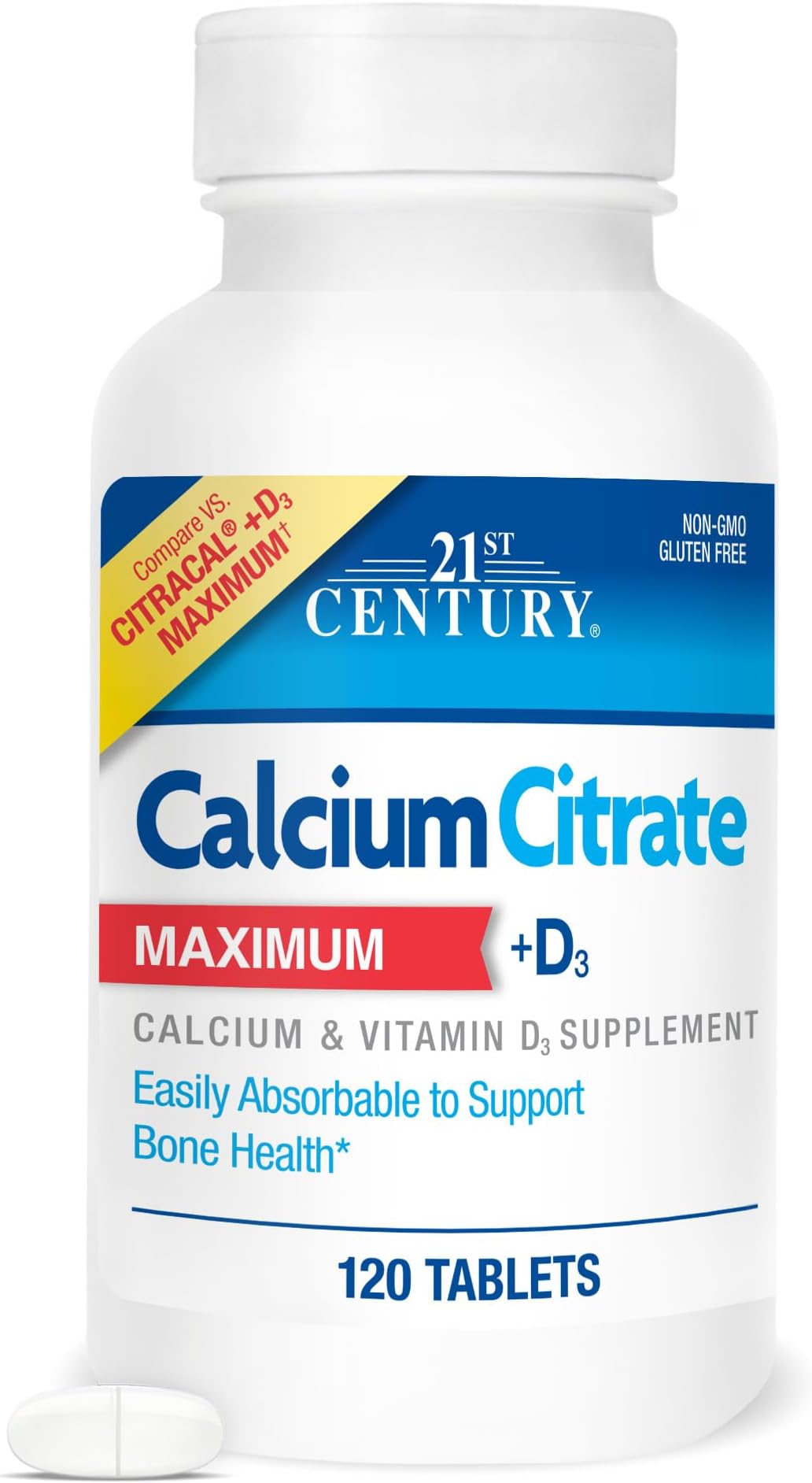 21st Century, Calcium Citrate Maximum + D3, Highly Absorbable to Support Bone Health,120 Tablets (Packaging May Vary)