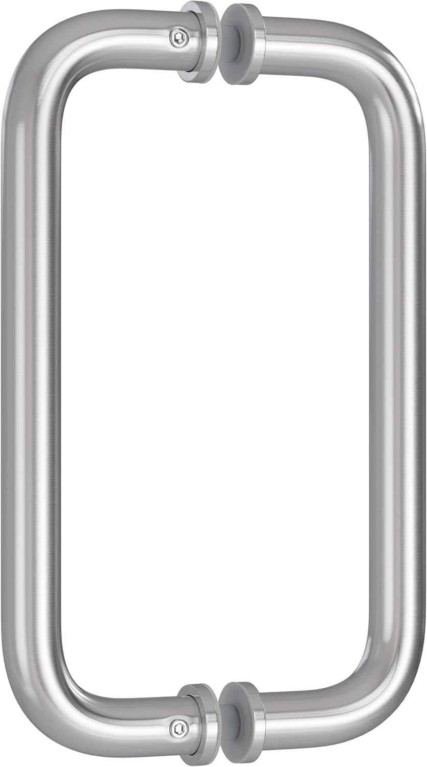 Ranbo Gold Plated 8" CTC Tubular Back-to-Back Shower Door Handle,Heavy-Duty 1.0mm Thick 304 Stainless Steel,for 1/4"- 1/2" Thick Glass and 1-3/8" - 2-1/6" Thick Wooden or Metal Doors，Brass Gold 8" CTC